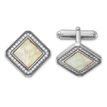Sterling Silver Rhodium-plated CZ and Mother of Pearl Square Cuff Links - Product Photo