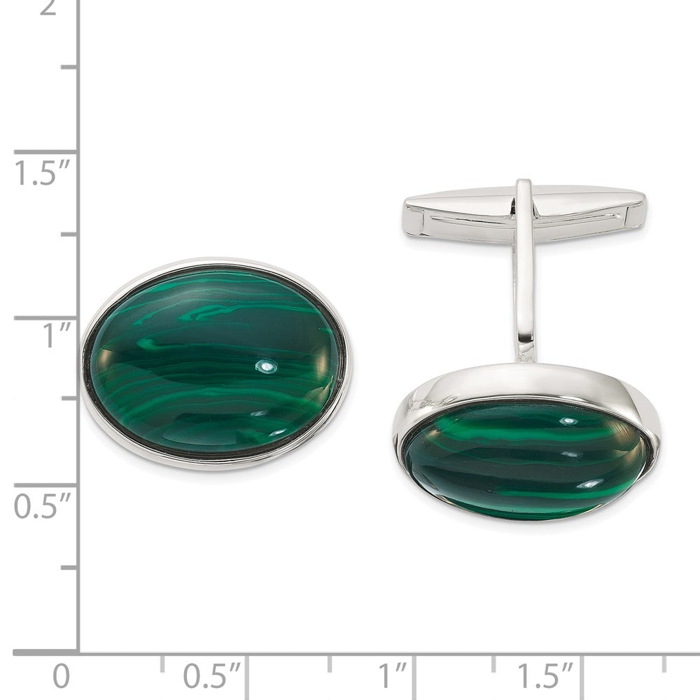 Sterling Silver Polished Malachite Oval Cuff Links - Product Photo