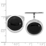 Sterling Silver Rhodium-plated Polished Round Black Onyx Cuff Links - Product Photo