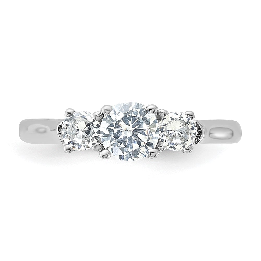 Sterling Silver Rhodium-plated Three CZ Ring - Product Photo