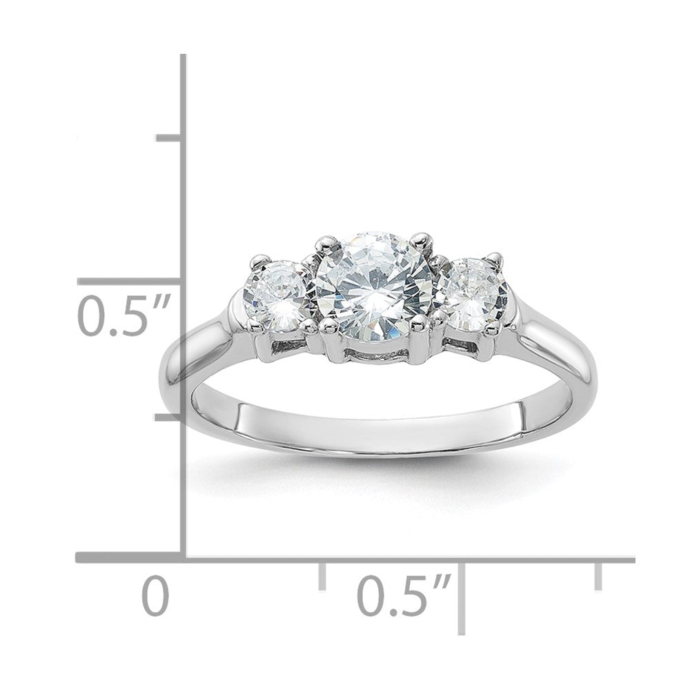 Sterling Silver Rhodium-plated Three CZ Ring - Product Photo
