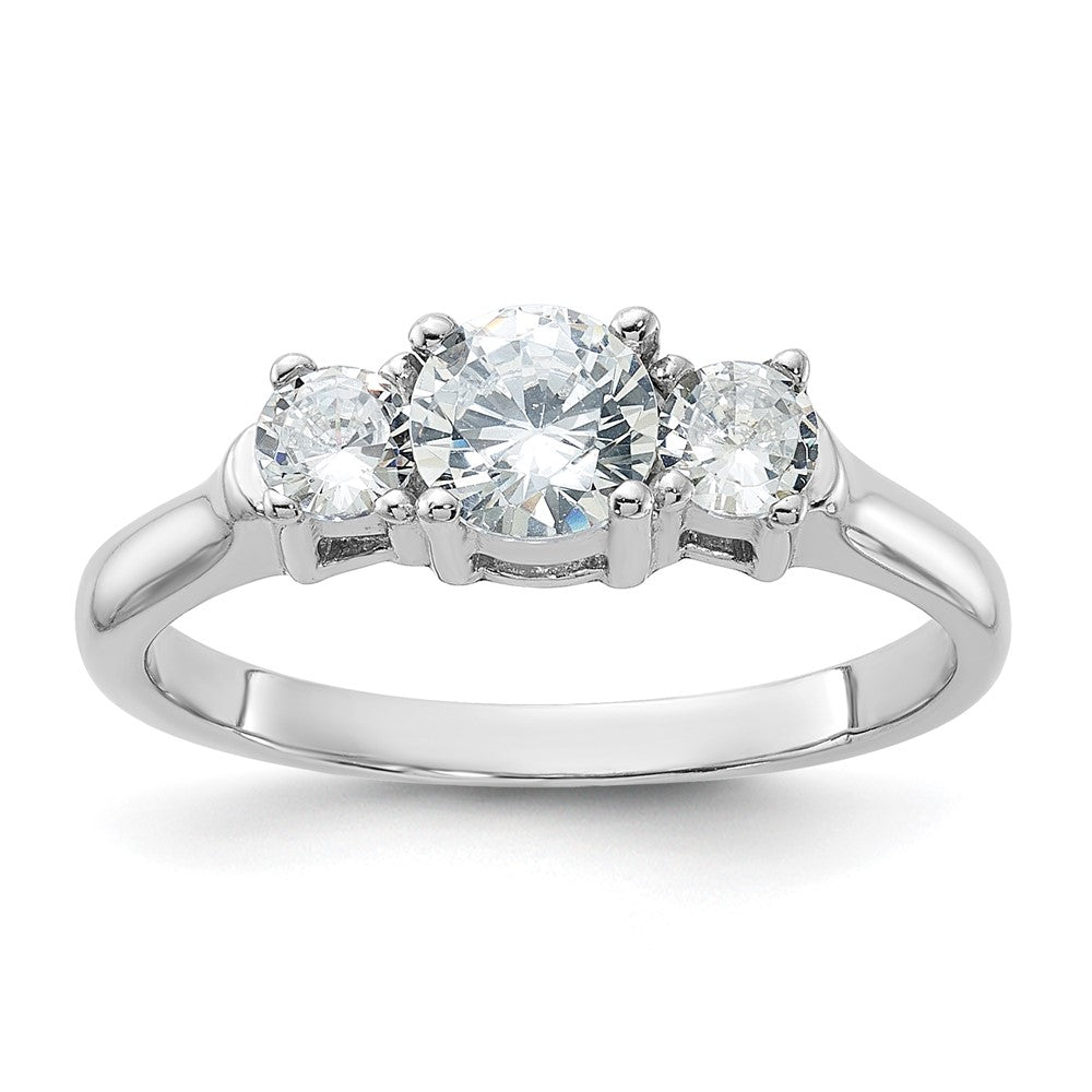 Sterling Silver Rhodium-plated Three CZ Ring - Product Photo