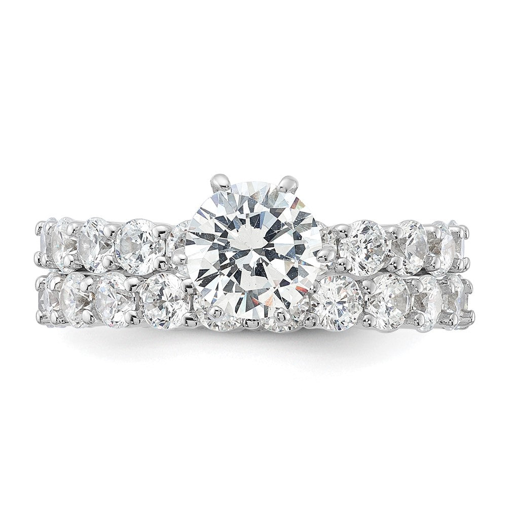 Sterling Silver Rhodium-plated CZ 2 Piece Wedding Set Ring - Product Photo