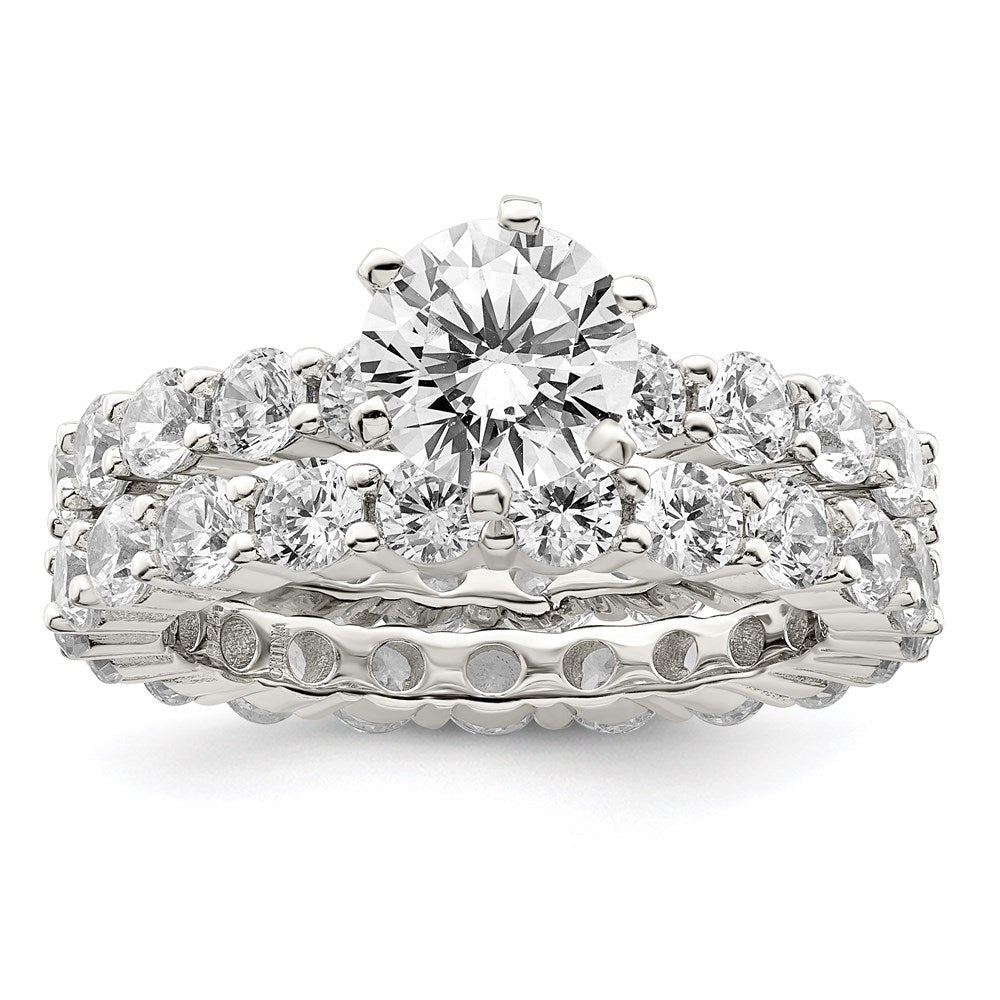 Sterling Silver Rhodium-plated CZ 2 Piece Wedding Set Ring - Product Photo