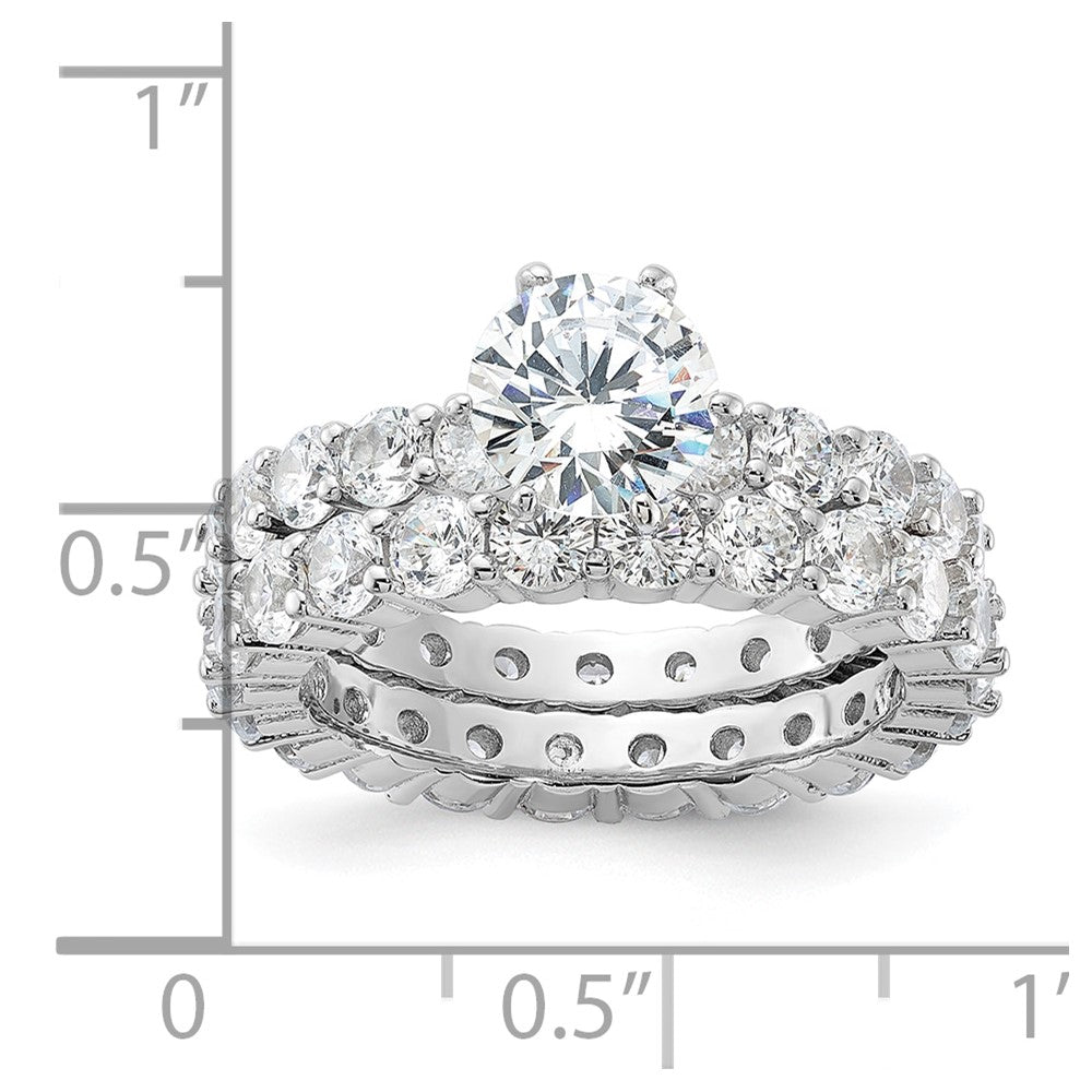 Sterling Silver Rhodium-plated CZ 2 Piece Wedding Set Ring - Product Photo