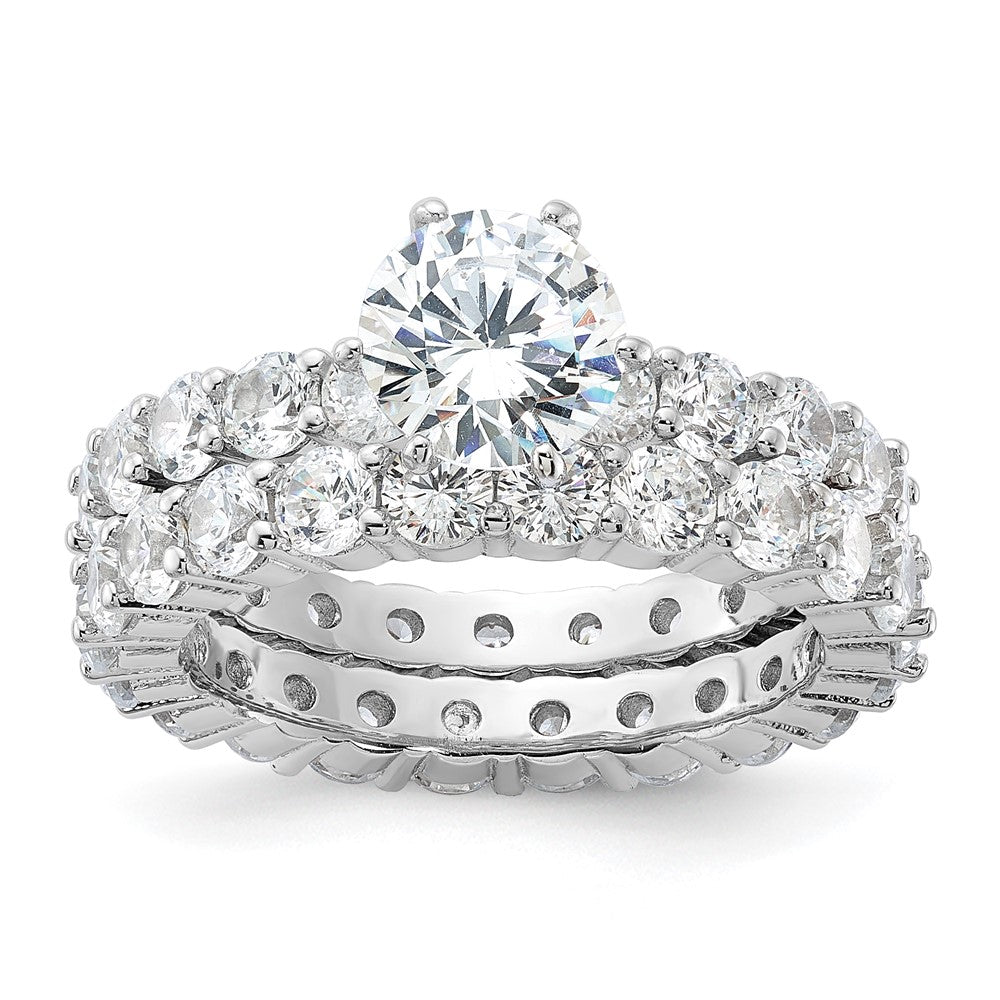 Sterling Silver Rhodium-plated CZ 2 Piece Wedding Set Ring - Product Photo
