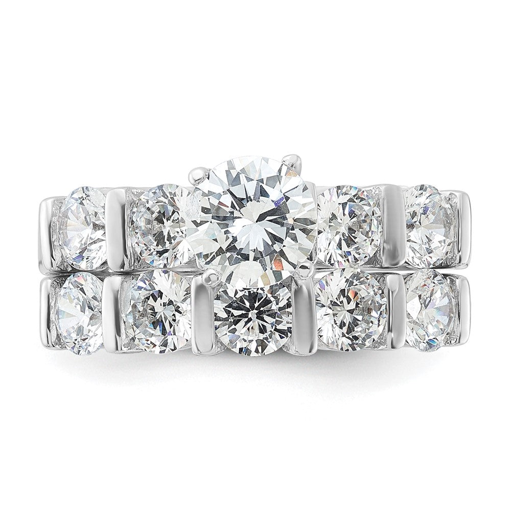 Sterling Silver Rhodium-plated 2-Piece CZ Wedding Set Ring - Product Photo