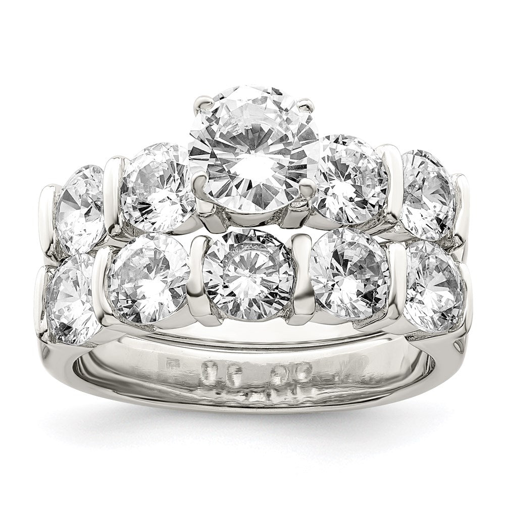 Sterling Silver Rhodium-plated 2-Piece CZ Wedding Set Ring - Product Photo