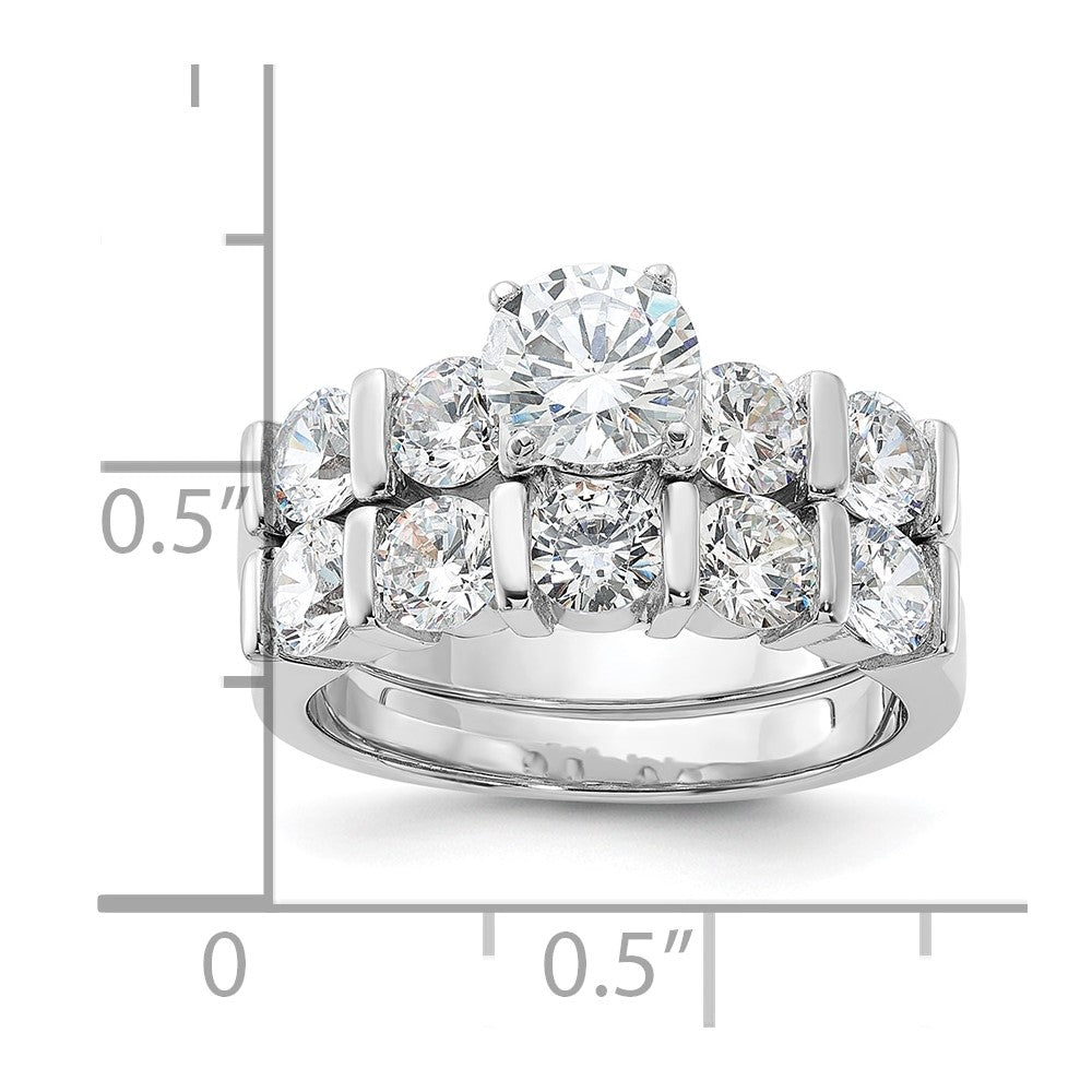 Sterling Silver Rhodium-plated 2-Piece CZ Wedding Set Ring - Product Photo