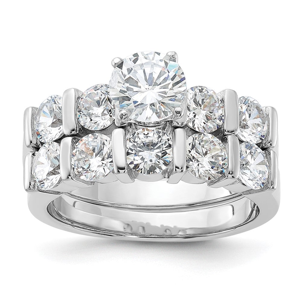 Sterling Silver Rhodium-plated 2-Piece CZ Wedding Set Ring - Product Photo