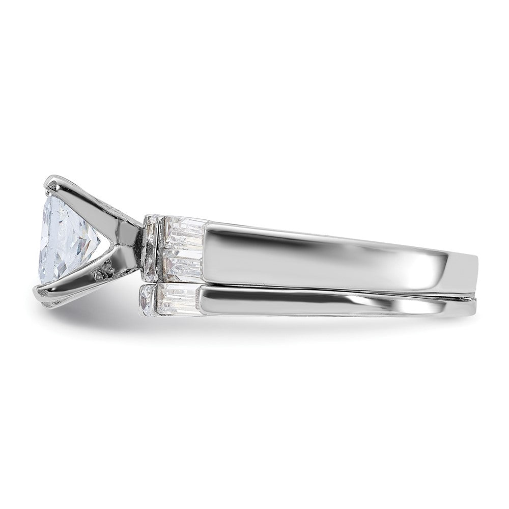 Sterling Silver Rhodium-plated CZ 2 Piece Wedding Ring Set - Product Photo