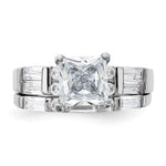 Sterling Silver Rhodium-plated CZ 2 Piece Wedding Ring Set - Product Photo
