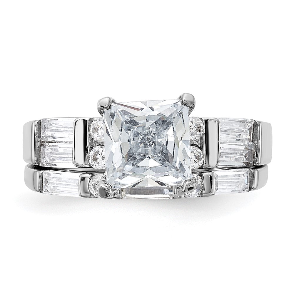 Sterling Silver Rhodium-plated CZ 2 Piece Wedding Ring Set - Product Photo
