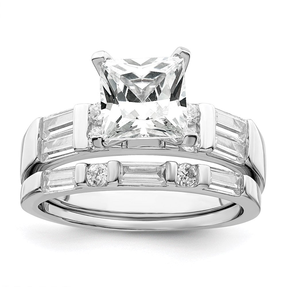 Sterling Silver Rhodium-plated CZ 2 Piece Wedding Ring Set - Product Photo