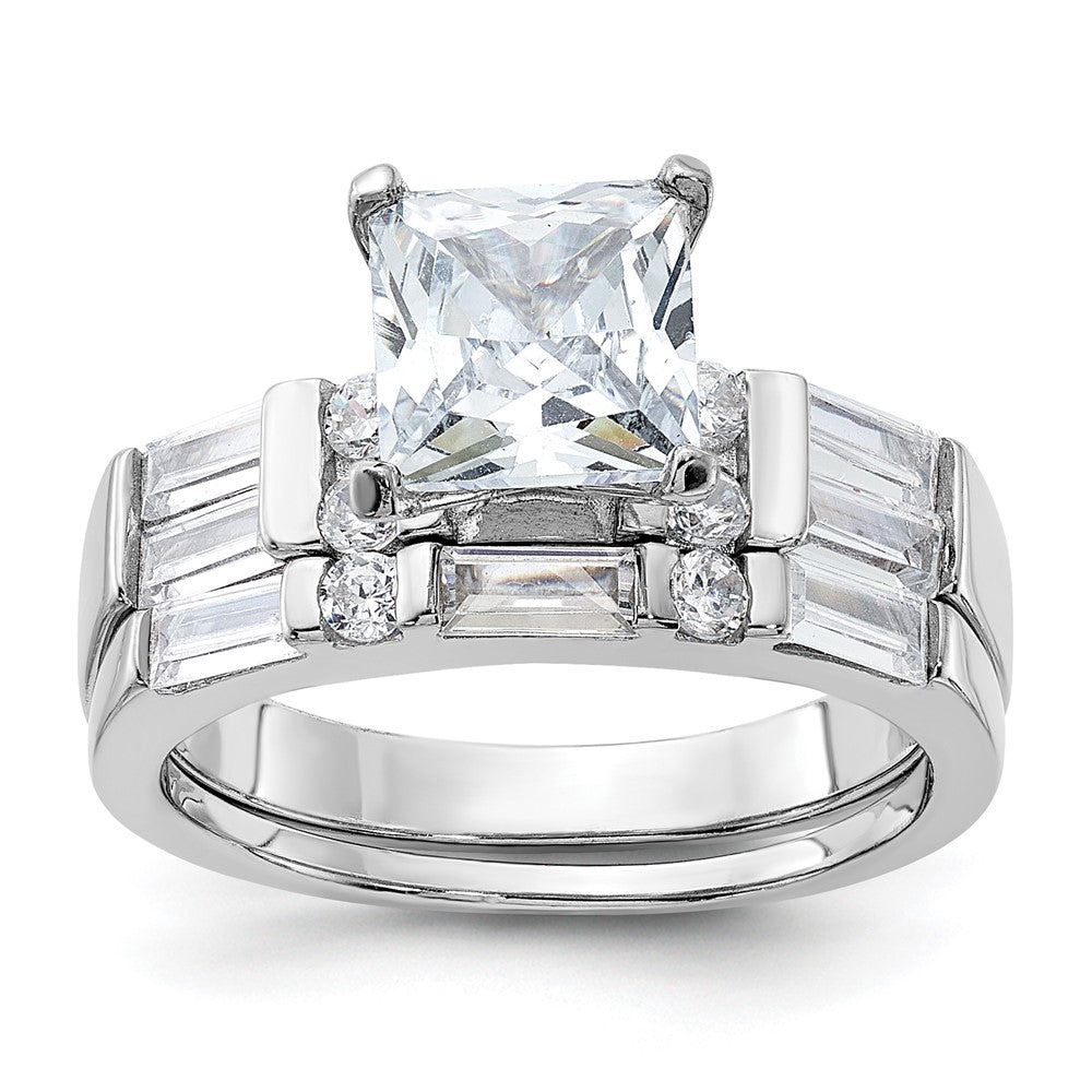 Sterling Silver Rhodium-plated CZ 2 Piece Wedding Ring Set - Product Photo