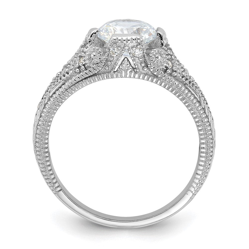 Sterling Silver Rhodium-plated CZ Antique Style Ring - Product Photo