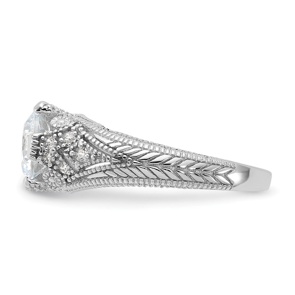 Sterling Silver Rhodium-plated CZ Antique Style Ring - Product Photo