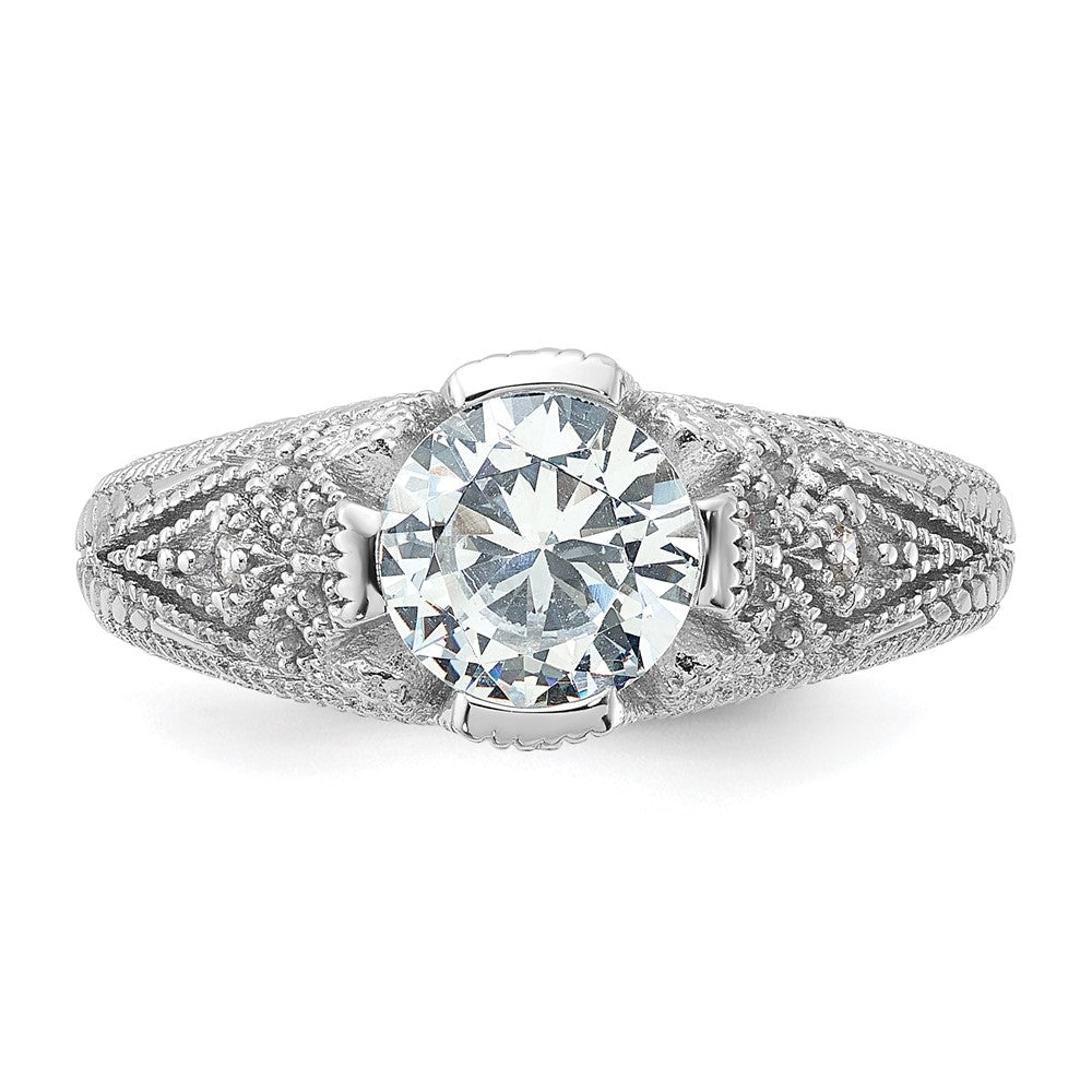 Sterling Silver Rhodium-plated CZ Antique Style Ring - Product Photo