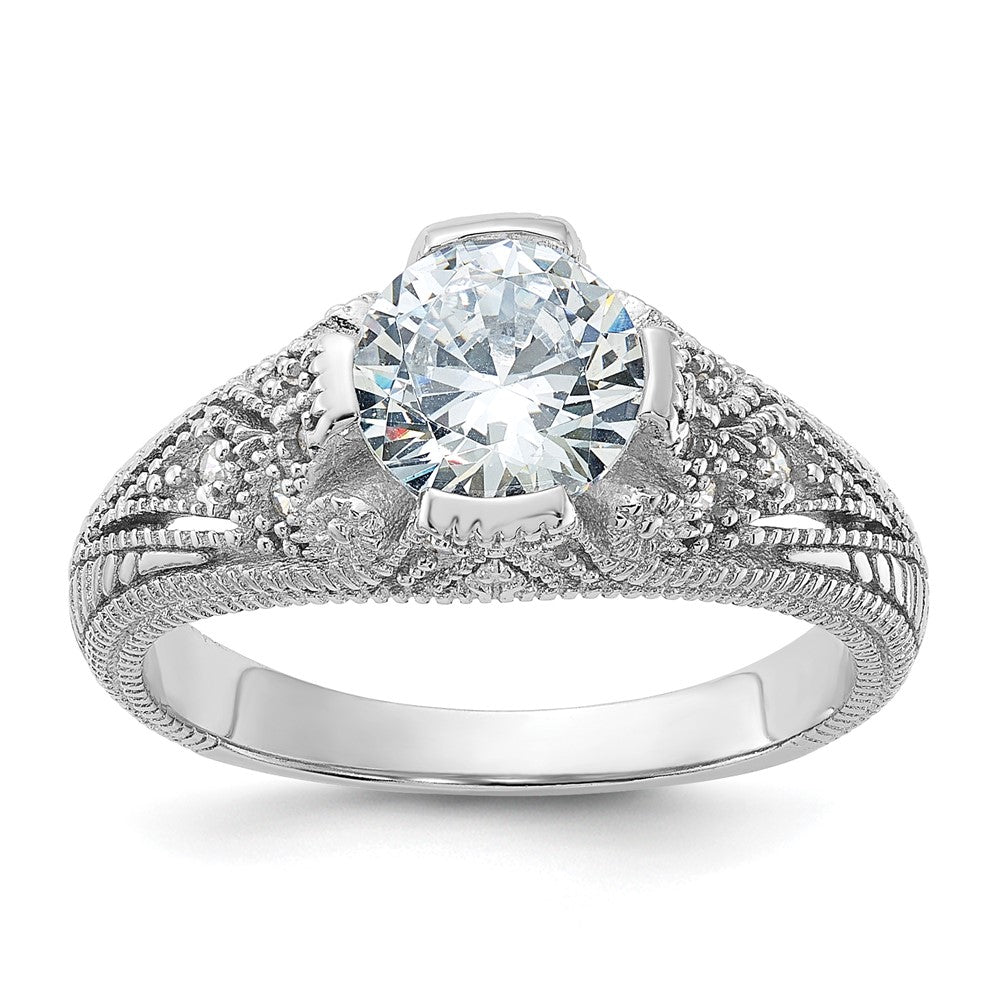 Sterling Silver Rhodium-plated CZ Antique Style Ring - Product Photo