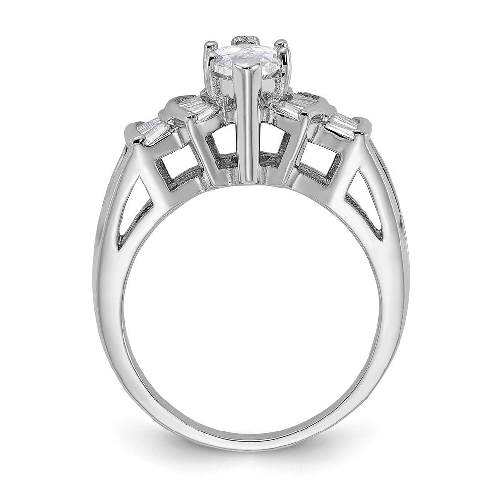 Sterling Silver Rhodium-plated Marquise Shape Center CZ Ring - Product Photo