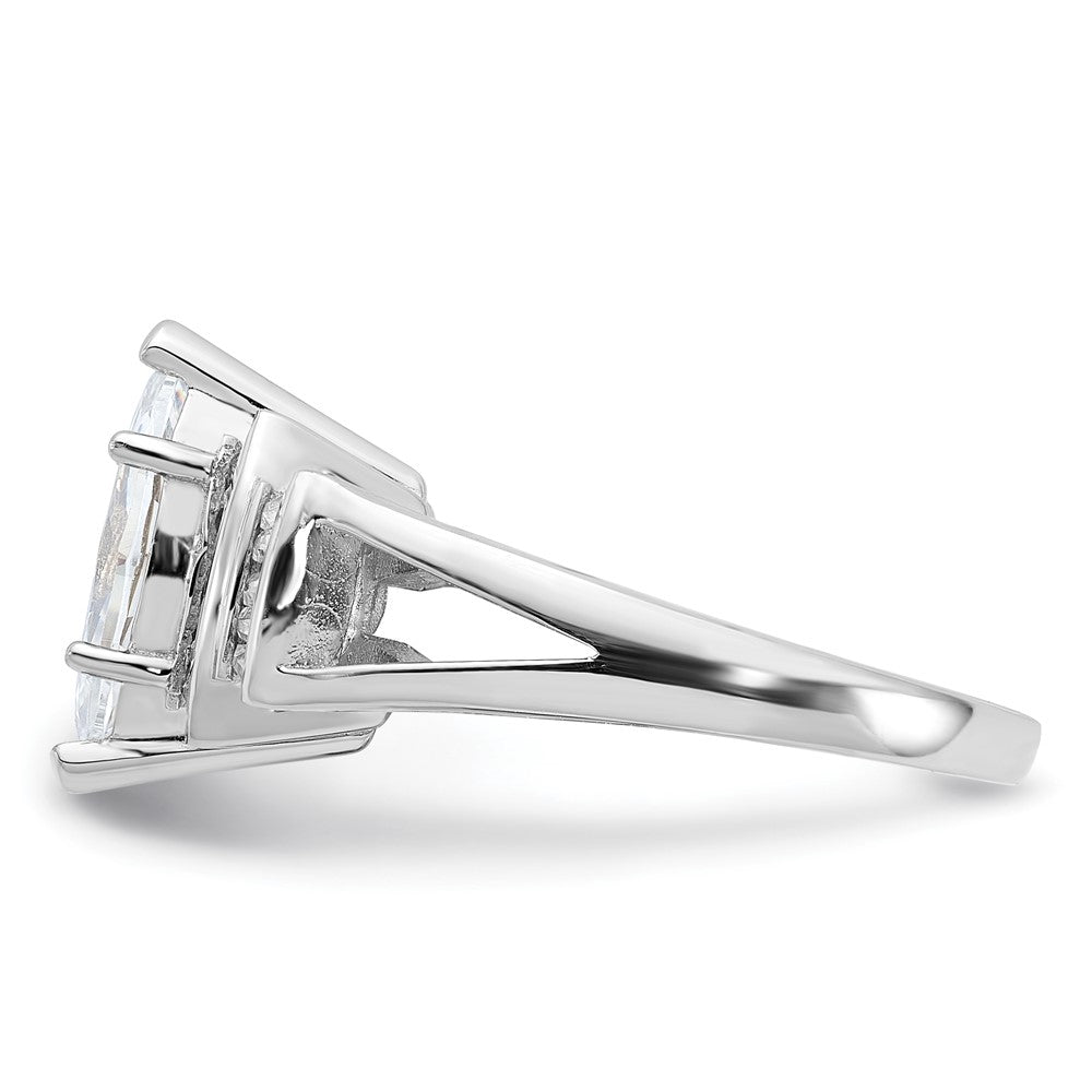 Sterling Silver Rhodium-plated Marquise Shape Center CZ Ring - Product Photo