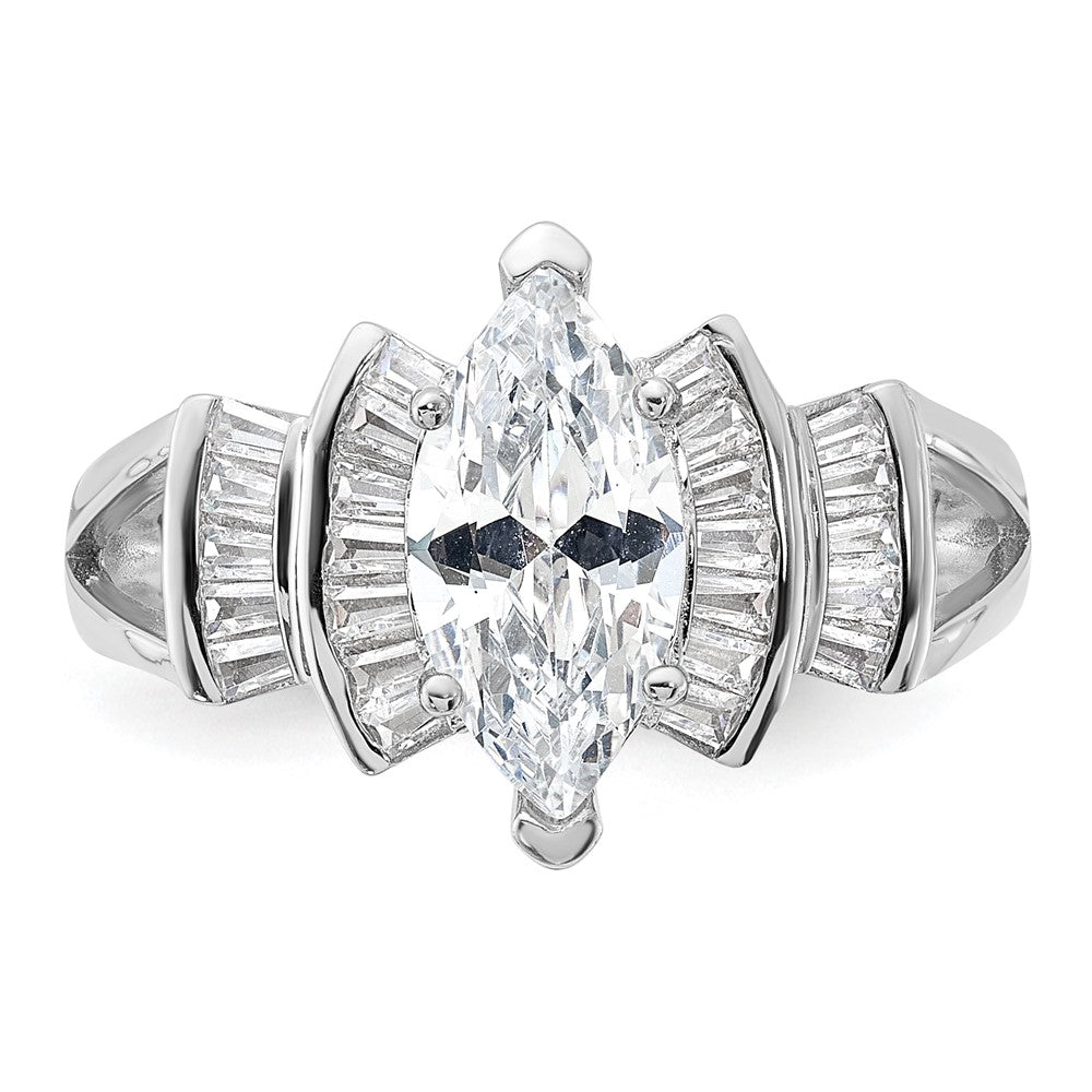 Sterling Silver Rhodium-plated Marquise Shape Center CZ Ring - Product Photo