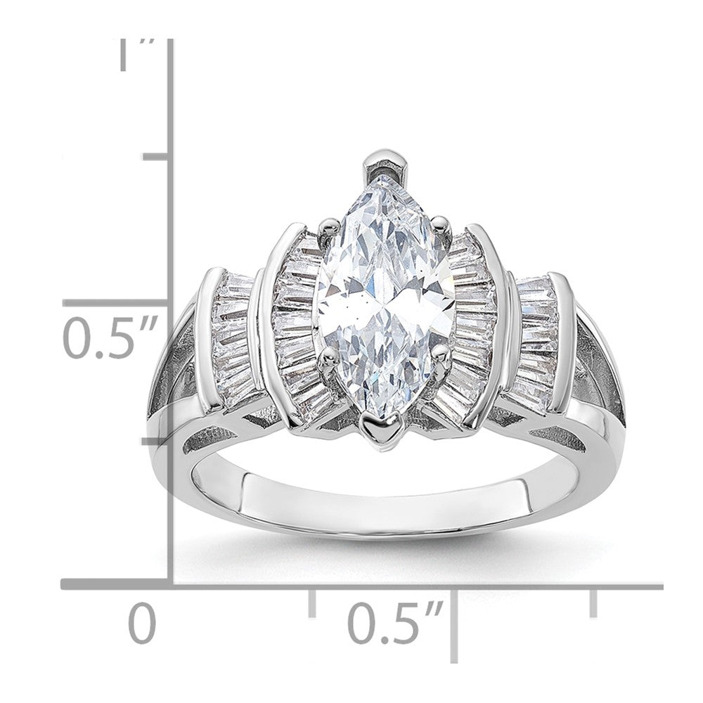 Sterling Silver Rhodium-plated Marquise Shape Center CZ Ring - Product Photo