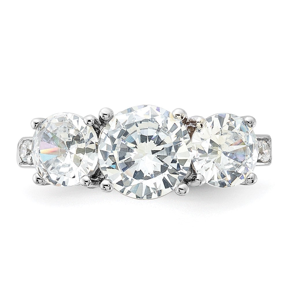 Sterling Silver Rhodium-plated 3 Stone CZ Ring - Product Photo