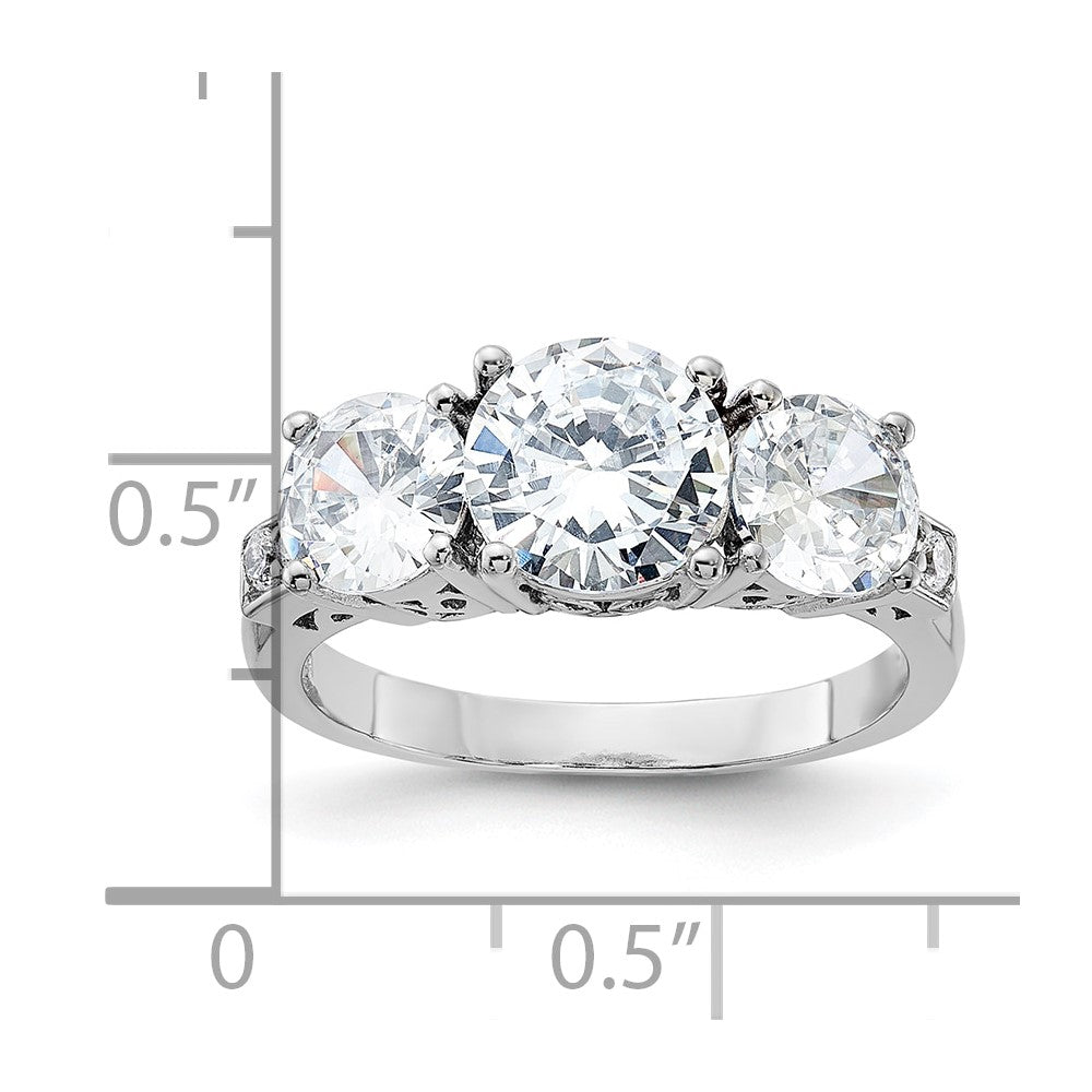 Sterling Silver Rhodium-plated 3 Stone CZ Ring - Product Photo