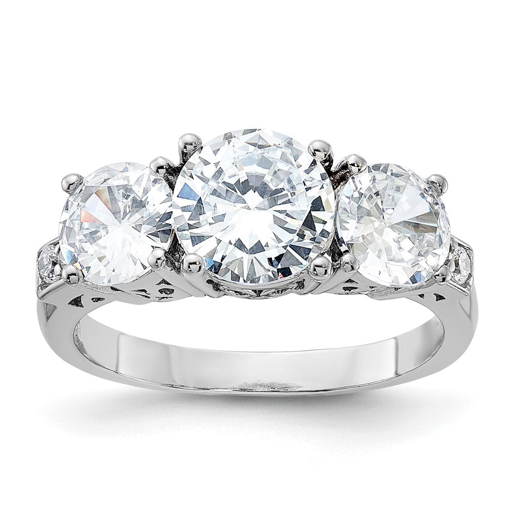 Sterling Silver Rhodium-plated 3 Stone CZ Ring - Product Photo