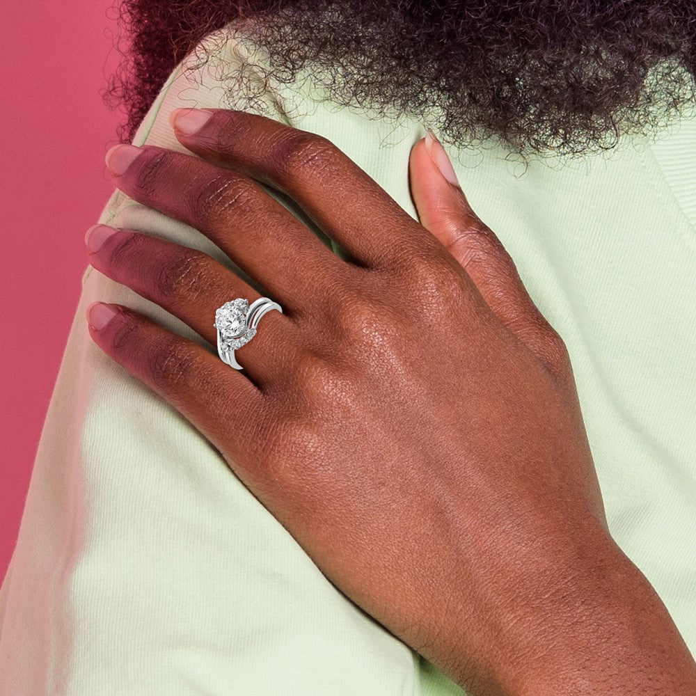 Sterling Silver Rhodium-plated 2-piece CZ Wedding Ring Set - Product Photo