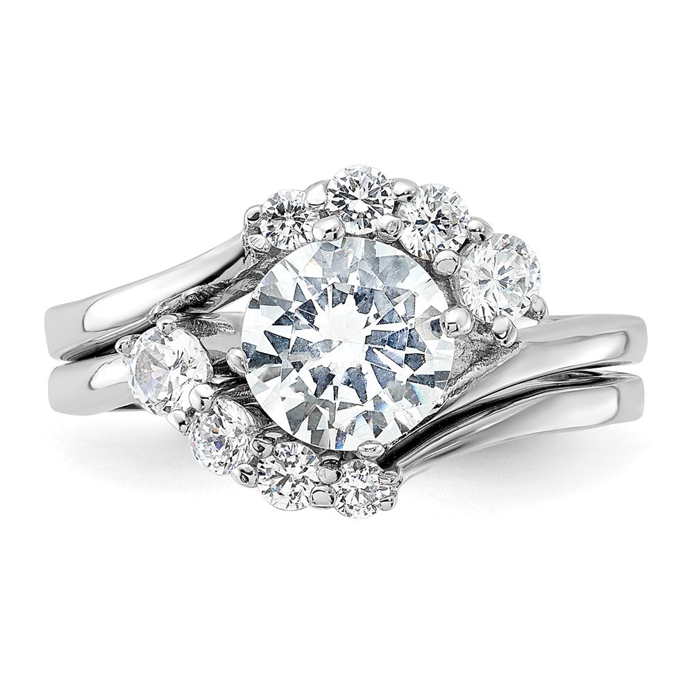 Sterling Silver Rhodium-plated 2-piece CZ Wedding Ring Set - Product Photo