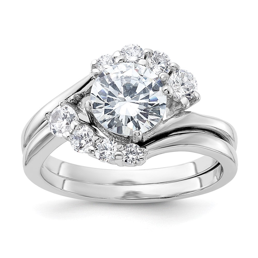 Sterling Silver Rhodium-plated 2-piece CZ Wedding Ring Set - Product Photo