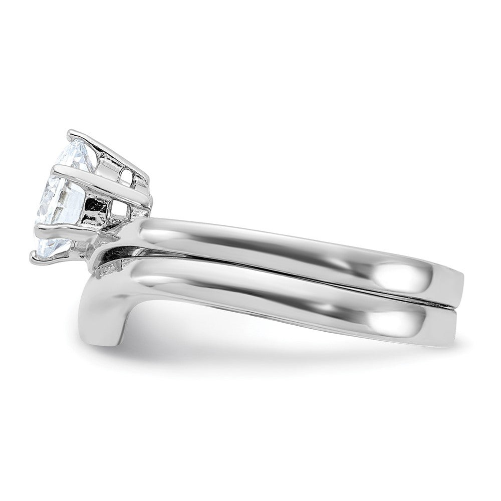 Sterling Silver Rhodium-plated 2-piece CZ Wedding Ring Set - Product Photo