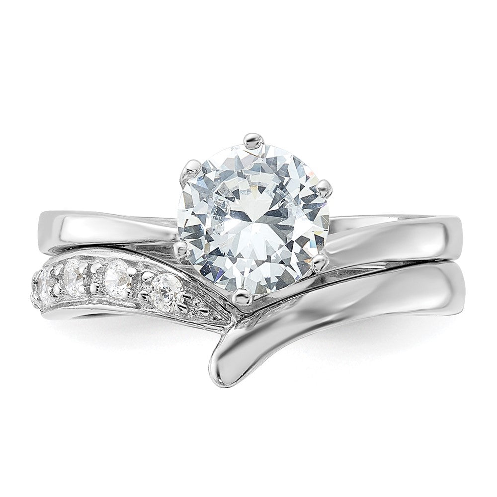 Sterling Silver Rhodium-plated 2-piece CZ Wedding Ring Set - Product Photo