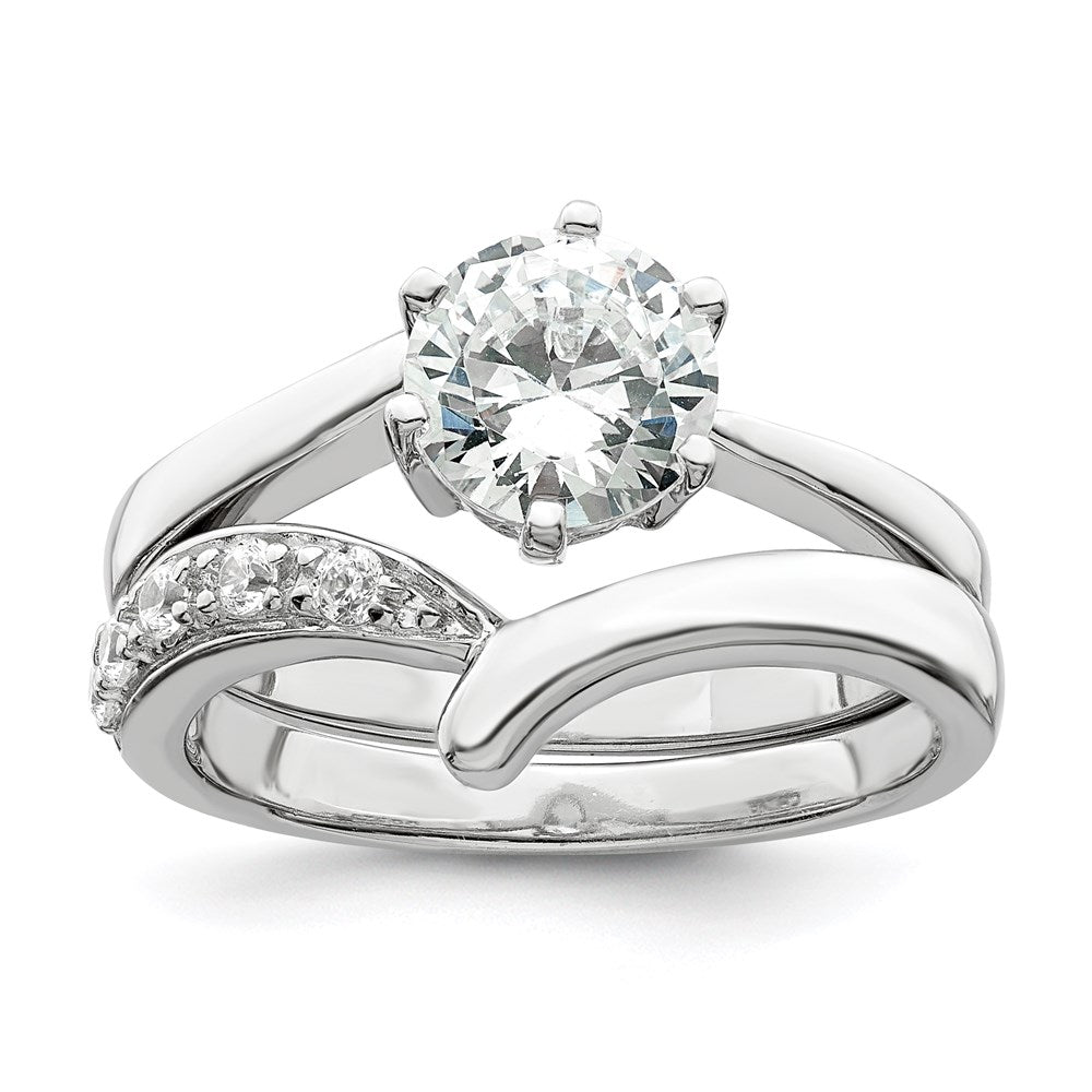 Sterling Silver Rhodium-plated 2-piece CZ Wedding Ring Set - Product Photo