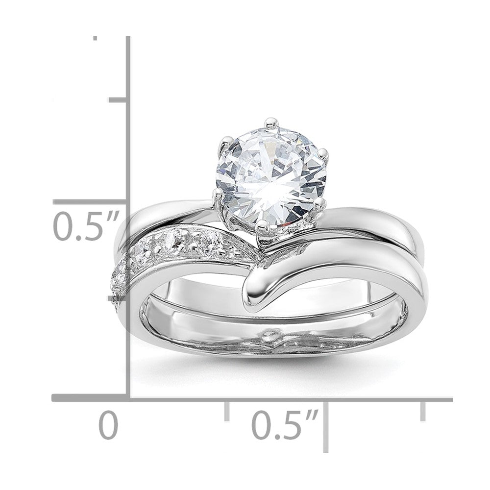 Sterling Silver Rhodium-plated 2-piece CZ Wedding Ring Set - Product Photo