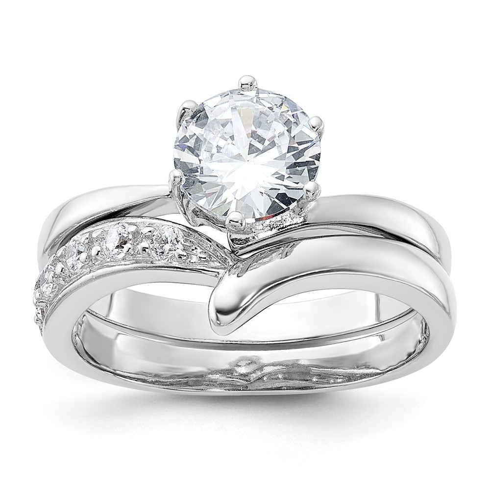 Sterling Silver Rhodium-plated 2-piece CZ Wedding Ring Set - Product Photo