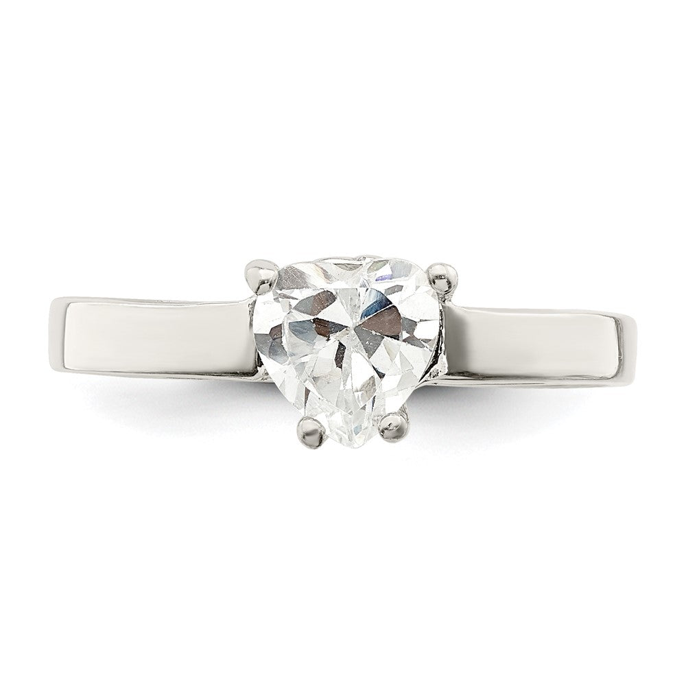 Sterling Silver Solitaire Heart CZ Ring - Product Photo