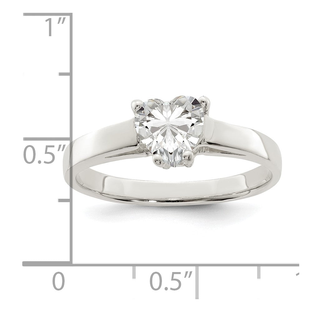 Sterling Silver Solitaire Heart CZ Ring - Product Photo