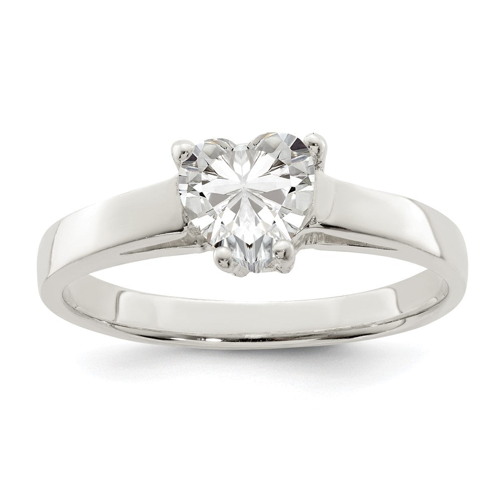 Sterling Silver Solitaire Heart CZ Ring - Product Photo