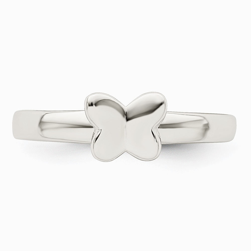 Sterling Silver Rhodium-plated Polished Butterfly Children's Ring - Product Photo