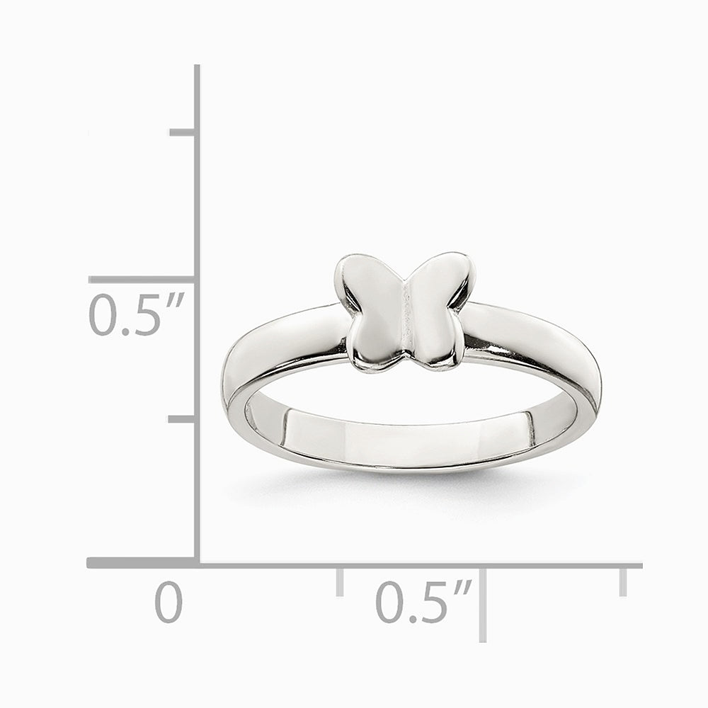 Sterling Silver Rhodium-plated Polished Butterfly Children's Ring - Product Photo