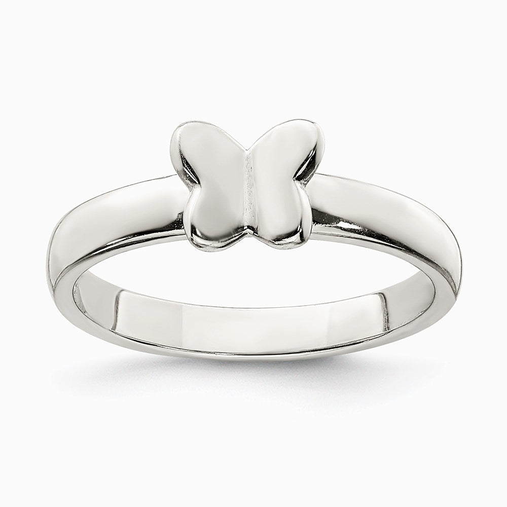 Sterling Silver Rhodium-plated Polished Butterfly Children's Ring - Product Photo