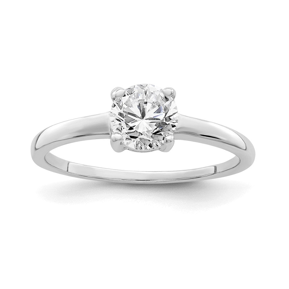 Sterling Silver Rhodium-plated Solitaire Round CZ Ring - Product Photo