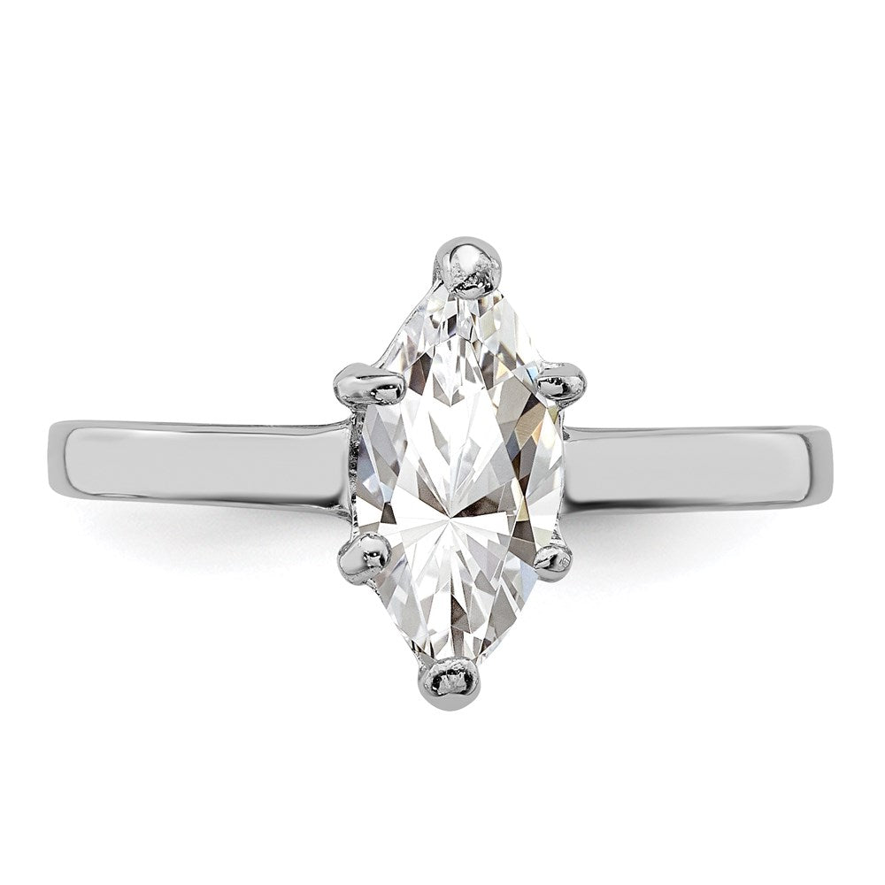 Sterling Silver Rhodium-plated Solitaire Marquise CZ Ring - Product Photo