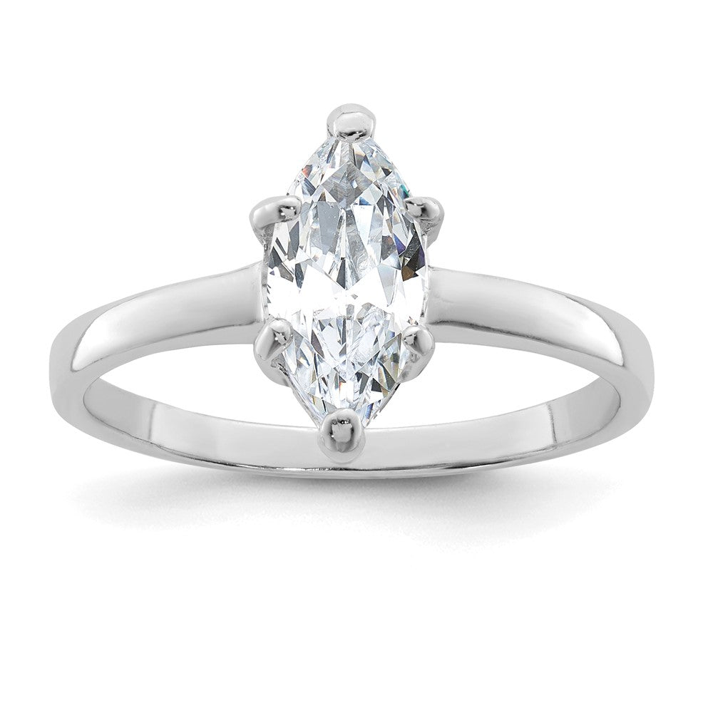 Sterling Silver Rhodium-plated Solitaire Marquise CZ Ring - Product Photo