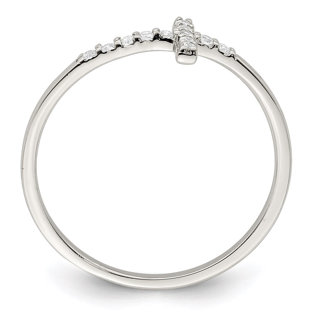 Sterling Silver Rhodium-plated CZ Sideways Cross Ring - Product Photo