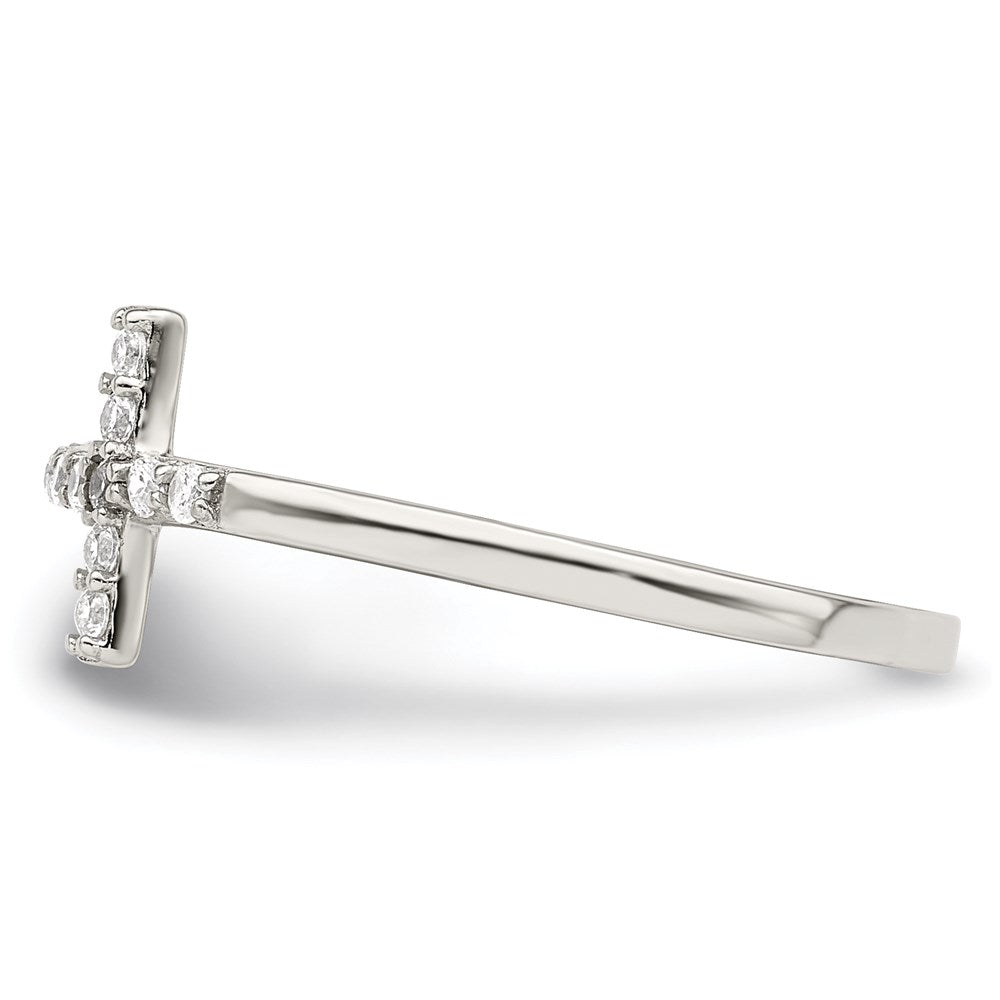 Sterling Silver Rhodium-plated CZ Sideways Cross Ring - Product Photo