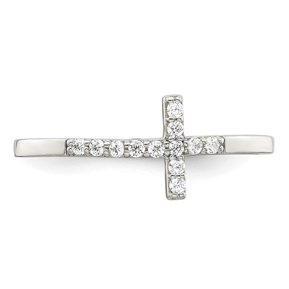Sterling Silver Rhodium-plated CZ Sideways Cross Ring - Product Photo